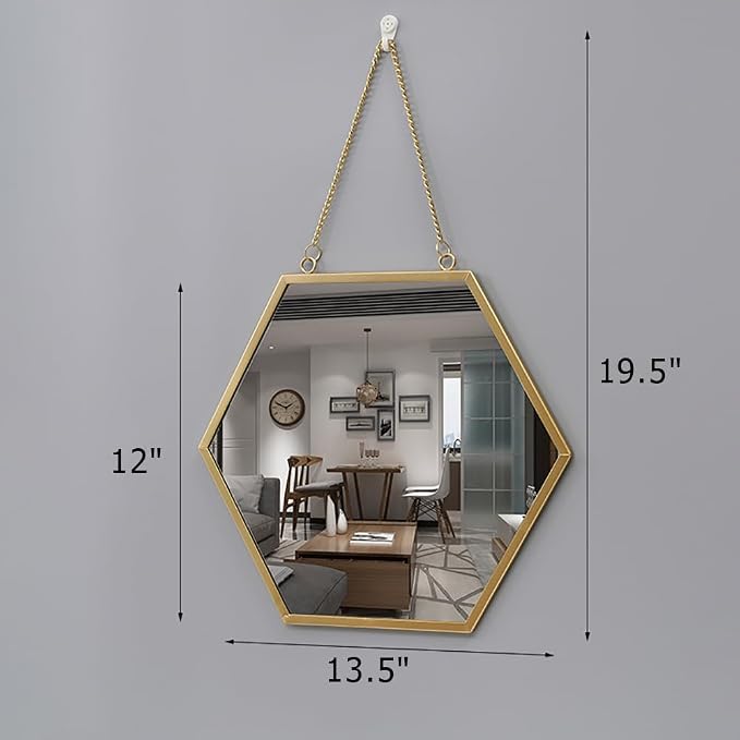 Gold Mirrors for Wall - 2pcs/Set Metal Hexagon Mirror Room Decor & Home Decor Decorative Hanging Boho Mirror Wall Decor for Bedroom Living Room Entryway (Hexagonal)