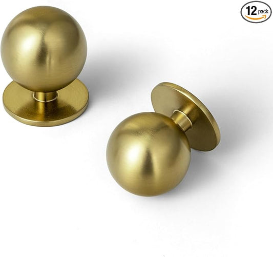 Set of 12 -Sleek Round Brushed Gold Cabinet Knobs - Modern and Minimalist Hardware for Stylish Home Enhancement - 1 Inch Diameter