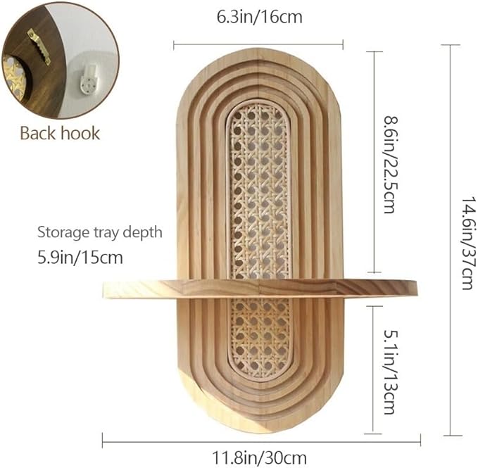 Arch Rattan Floating Shelf, Mid-Century Wood Wall Mounted, Bohemian Hanging Shelf, Modern Rattan Wall Shelf, Arch Wall Decor for Bedroom Living Room Display(Brown)