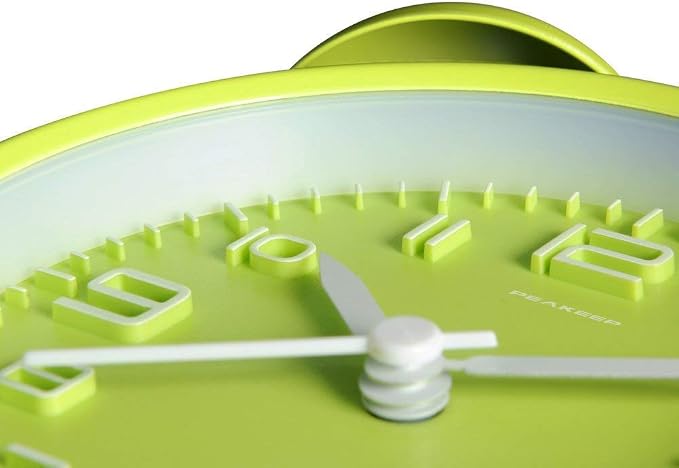 Peakeep 4 Inches Twin Bell Loud Alarm Clock for Heavy Sleepers, Battery Operated Old Fashioned Alarm Clock (3D-Dial, Green)