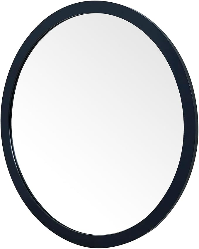 ARIEL Round Wooden Mirror 30" in Midnight Blue, Wood Circle Wall Mirror for Bathroom, Vanity, Entryway & Living Room Decor, Farmhouse Style