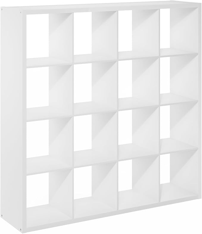 Furinno Cubicle Book Shelf, 16-Cube Bookshelf, Extra Thick Frame Reversible Bookcase with Open Back, 14.6" x 58" x 58", for Living Room, Bedroom, Home Office, White