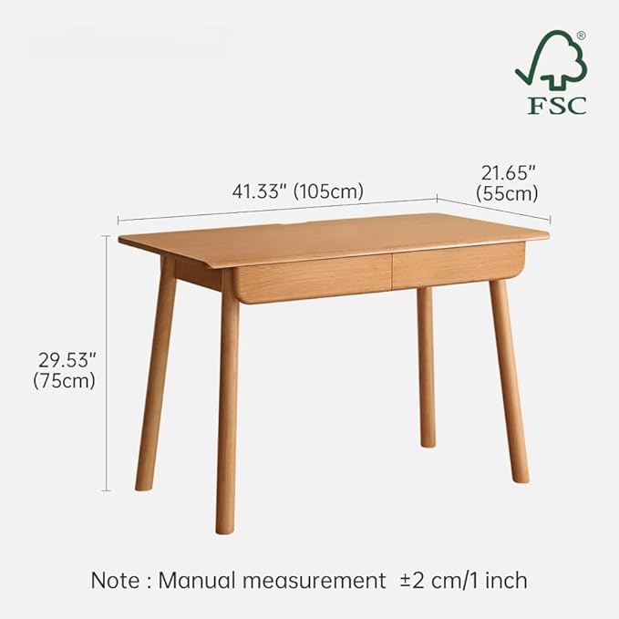 Solid Wood Desk, Mid Century Modern Home Office Desk, Computer Desk with Drawer for Writing Study Vanity 41.33" W