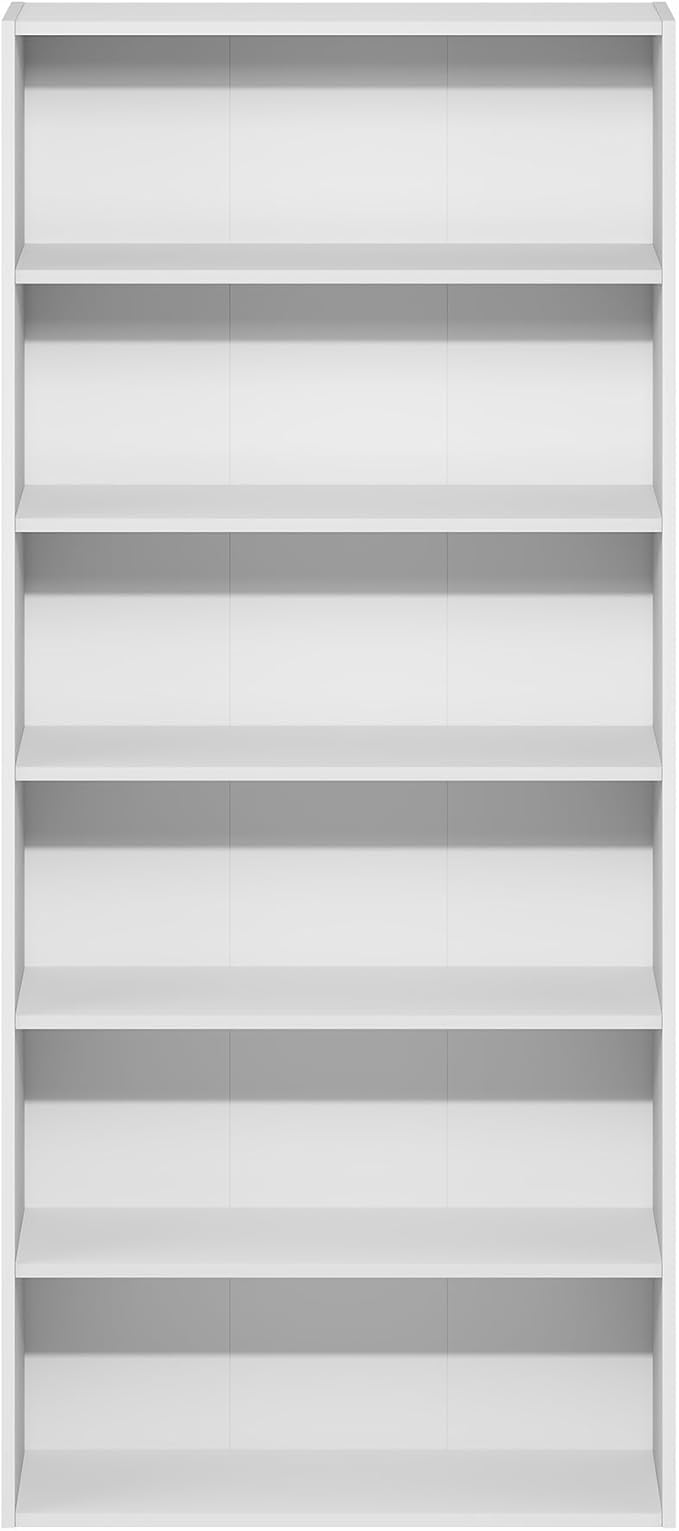 Furinno Basic Book Shelf, 6-Tier Bookcase with Open Shelf, Bookshelf, Cube Storage Organizer, 7 x 24 x 53, for Living Room, Bedroom, Home Office, White