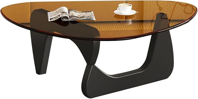 Mid Century Modern Glass Coffee Table, Coffee Table for Living Room, Noguchi Coffee Tables,Suitable for Bedroom Living Room Reception Office Tables (Black/Brown, ML)