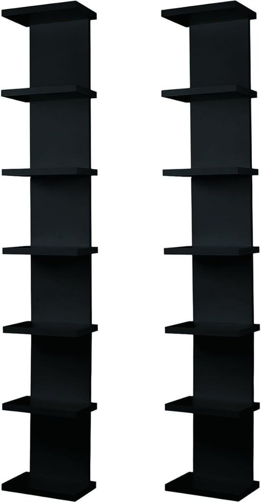 2 Pack 7 Tier Wall Shelf Unit - Lack Floating Shelf, Compact Display Floating Shelf, Vertical Column Wall Decor Mount Floating Storage Organizer Tall Tower Shelf for Bedroom, Living Room