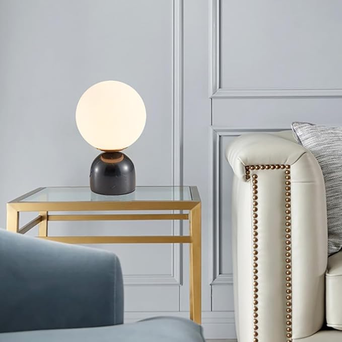 Meefad Globe Bedside Lamp, Modern Cute Night Light with Glass Shade, Marble Base, Small Table Lamp for Bedroom - Black