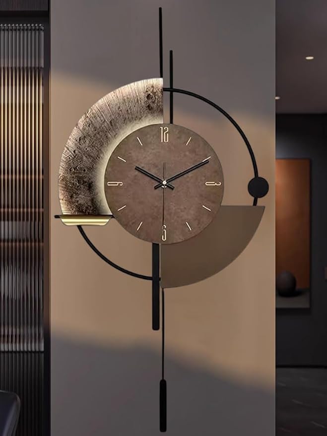 SIN&MI Wall Clock,Decorative Wall Clocks with Pendulum,Silent Quality Quartz Clock Battery Operated,Large Clock for Living Room,Kitchen,Home,Bathroom,Bedroom Wall Decor,18.9 * 34.2inch