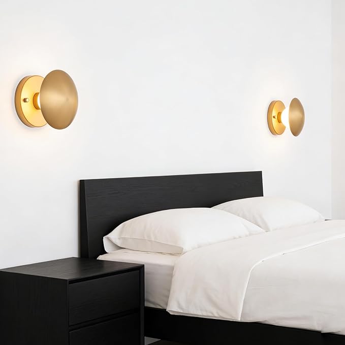 Modern Gold Mushroom Wall Sconces, Globe Spherical Wall Lamp, Mid Century Small Brass Vanity Single Ball Lights Fixture, Contemporary Milk Glass Wall Mounted Lamp for Bedroom Bathroom Hallway