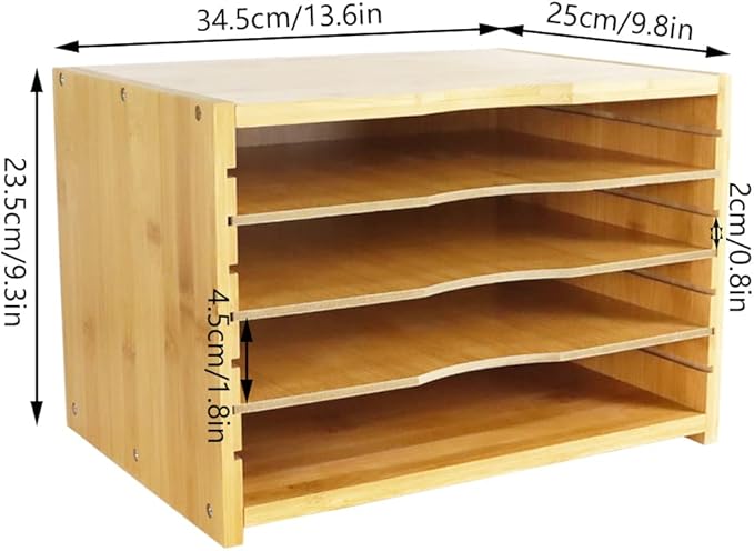 WKWKER File Organizer with 3 Adjustable Shelves Bamboo Document Letter Tray Paper File Sorter for Desktop Office Home Study Workstation Desk Storage Rack (Natural)