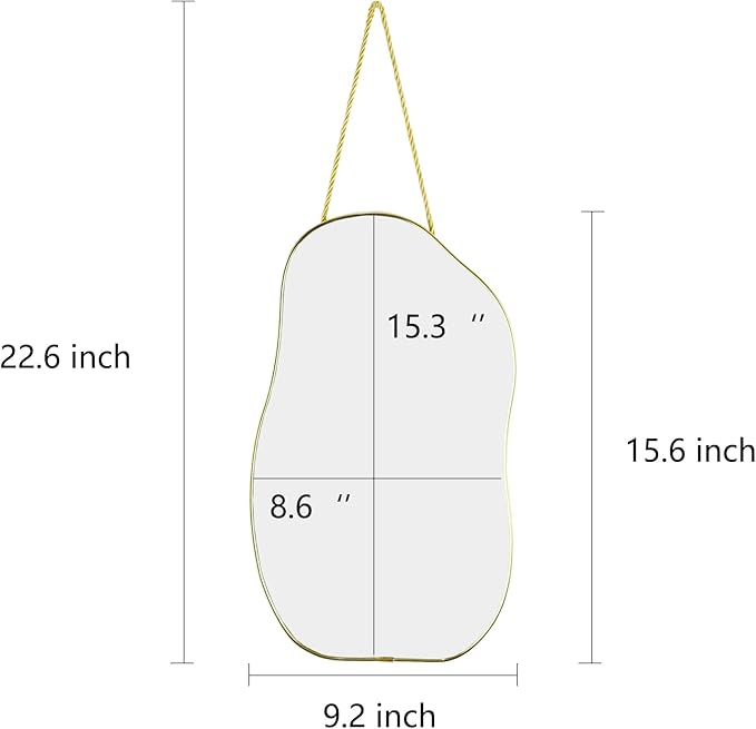 Irregular Wall Mirror, 15.6x9-inch Gold Wall-Mounted Asymmetrical Mirror, Suitable for Bathrooms, Hallways, and More (Gold)