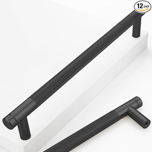 12 Pack 7 1/2 Inch 192 mm Barrel Cabinet Pulls Black Cupboard Aluminum Handles Drawer Pull Cabinet Handles(12 Pack, Black, 7 1/2 Inch)