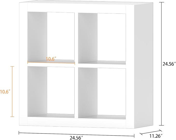 furtble 4-Cube Storage Organizer Bookshelf, 2-Pack Modern Wood Open Bookcase, Multifunctional Display Shelf for Living Room, Bedroom, Home Office, White
