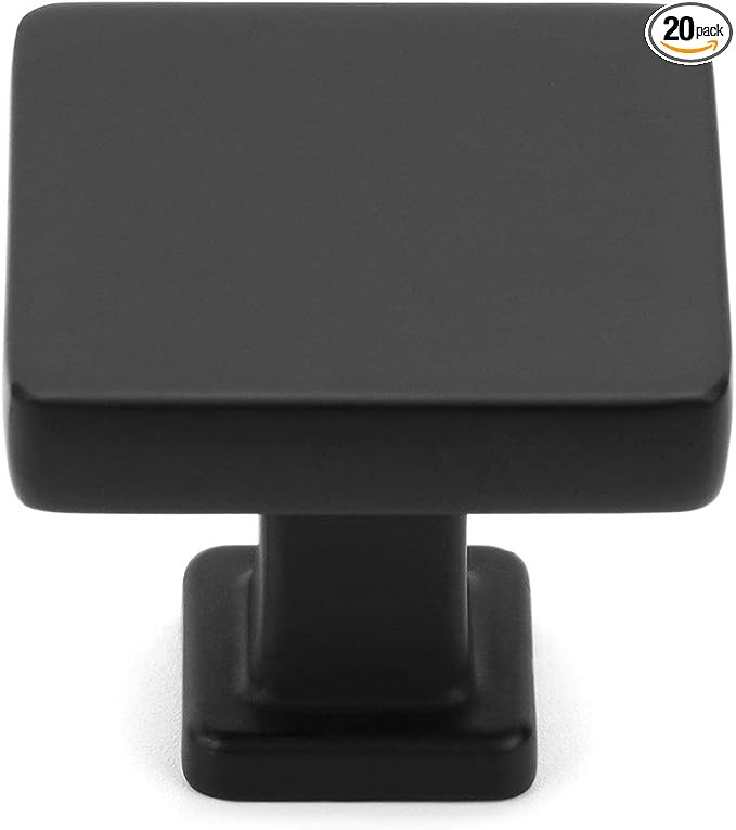 KOOFIZO 20 Pack Black Cabinet Knobs Matte Black Drawer Knobs K08 Square Single Hole Cabinet Pulls for Cabinets Drawer Dresser Cupboard Bedroom Closet Bathroom Vanity