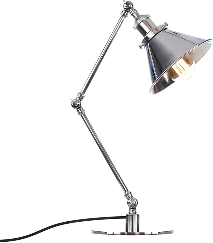 Makeup Vintage Desk Lamp, Industrial Metal Task Table Lamp with Adjustable Swing Arm, Bedroom Bedside Night Light Cafe Retro Reading Lighting,Chrome