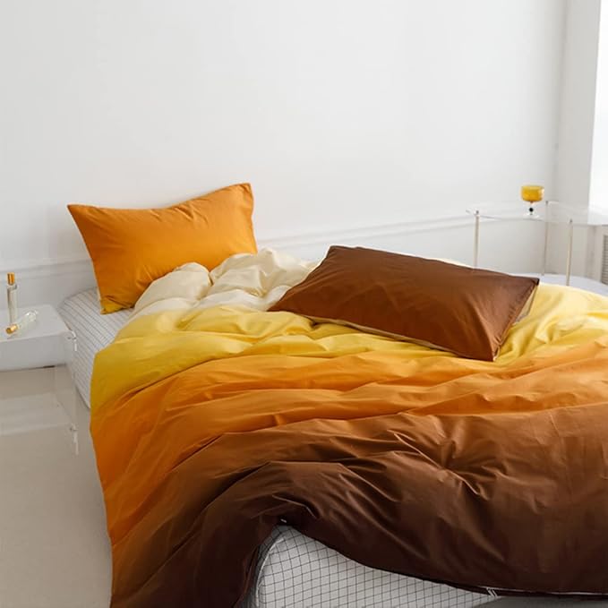 Pureant Orange Yellow Gradient Comforter Sets Twin Solid Yellow and Orange Bedding Comforters Cotton Women Girls Modern Orange Brown Gradient Soft Quilts Farmhouse Abstract Art Orange Blanket Warm