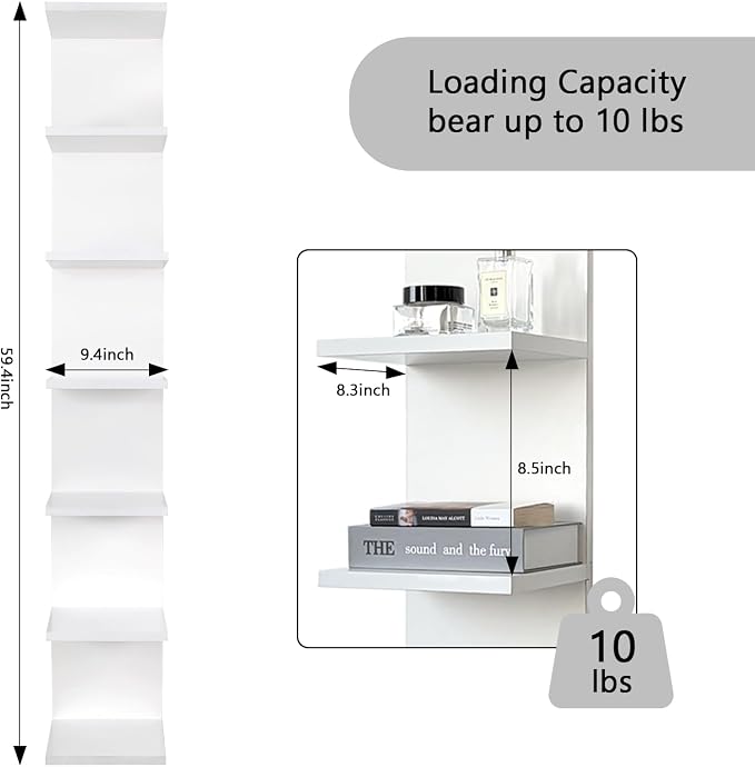 Homaterial 7 Tier Floating Shelf for Wall - Simple Display Shelf for Small Spaces, Decorative Hanging Shelf for Room Decor, Entryway, Dressing Room, Bedroom and Bathroom，White