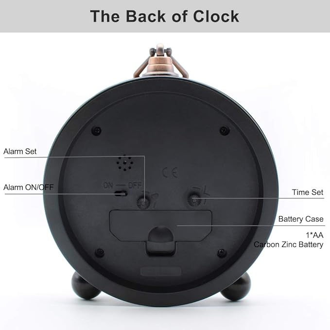 Retro Metal Table Clock Battery Operated Non-Ticking Silent Quartz Table Desk Small Alarm Clock Desk Clock for Kids Bedroom Living Room (Roman-550-15)