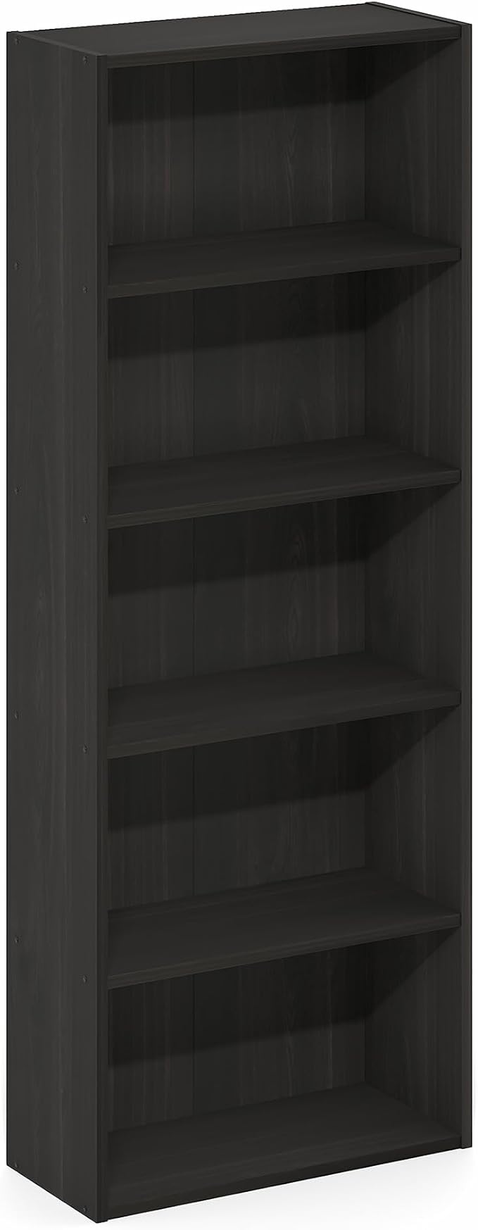 Furinno Basic Book Shelf, 5-Tier Bookshelf, Storage Organizer Bookcase with Open Shelf, 7 x 17 x 44, for Living Room, Bedroom, Home Office, Espresso