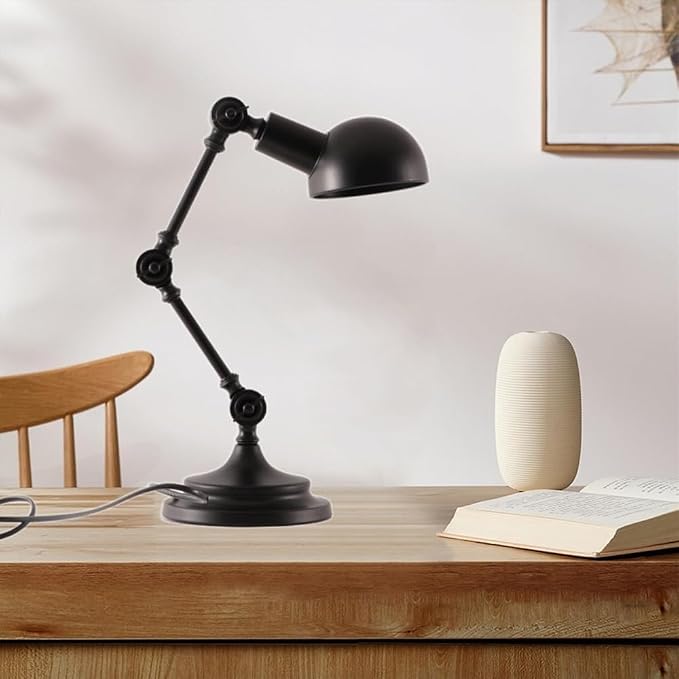 Vintage Desk Lamp Swing Arm Reading Light Adjustable Goose Neck Architect Table Bedroom Nightstand Bedside for Home(Black)