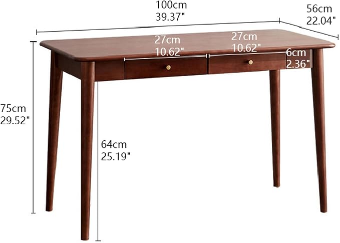 Mid Century Modern Desk, Wood Home Office Computer Desk with 2-Drawers, Vintage Writing Desk Workstation for Study, Bedroom(31.4 inch, Walnut)