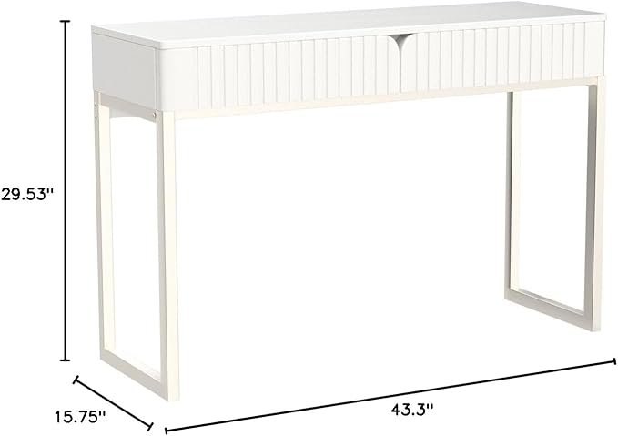 Tamworth Design Modern Multi-Purpose Desk, White & Antique Brass, 43" L x 15.75" W, 2 Large Drawers, Computer/Vanity/Study, Adult Size