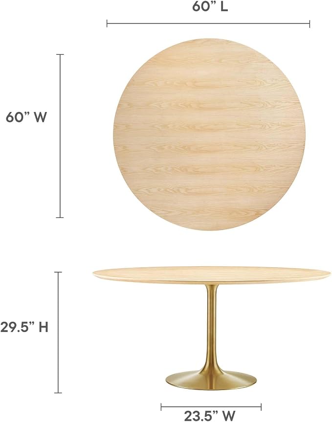 Modway Lippa Dining Table, 60", Gold Natural