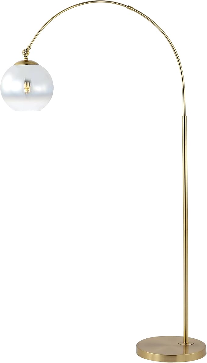 JONATHAN Y 71" Brass Gold Nora Arc Floor Lamp, Mid-Century Modern Standing Light, Vintage Iron LED Arched Reading Lamp with Mercury Glass Shade, LED Bulb Included JYL3089A