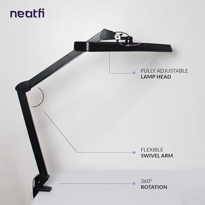 Neatfi (New Model) XL 2,500 Lumens LED Task Lamp with Clamp, 5 Light Modes, 3000-6000K Correlated Color Temperature, 30W, Dimmable, 324 Pcs SMD LED, Desk Light for Home, Office (CCT, Black)