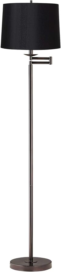 360 Lighting Modern Adjustable Swing Arm Floor Lamp Standing 60.5" Tall Classic Bronze Brown Metal Thin Profile Black Hardback Drum Shade Decor for Living Room Reading House Family Bedroom
