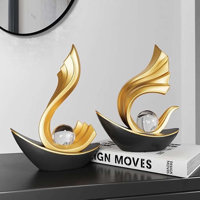 Modern Nautical Sailboat Sculpture | Abstract Art Boat Statue | Living Room, Coffee Table, TV Stand & Boat Bookshelf Deco (Black)
