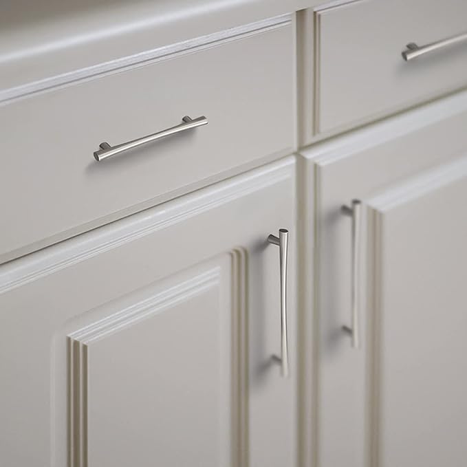 YAGU 5 Pack Brushed Nickel Cabinet Handles Satin Silver 5 Inch Screw Spacing Kitchen Drawer Pulls Zinc Alloy Hardware for Bathroom Cupboard Dresser Closet, 6.6" Overall