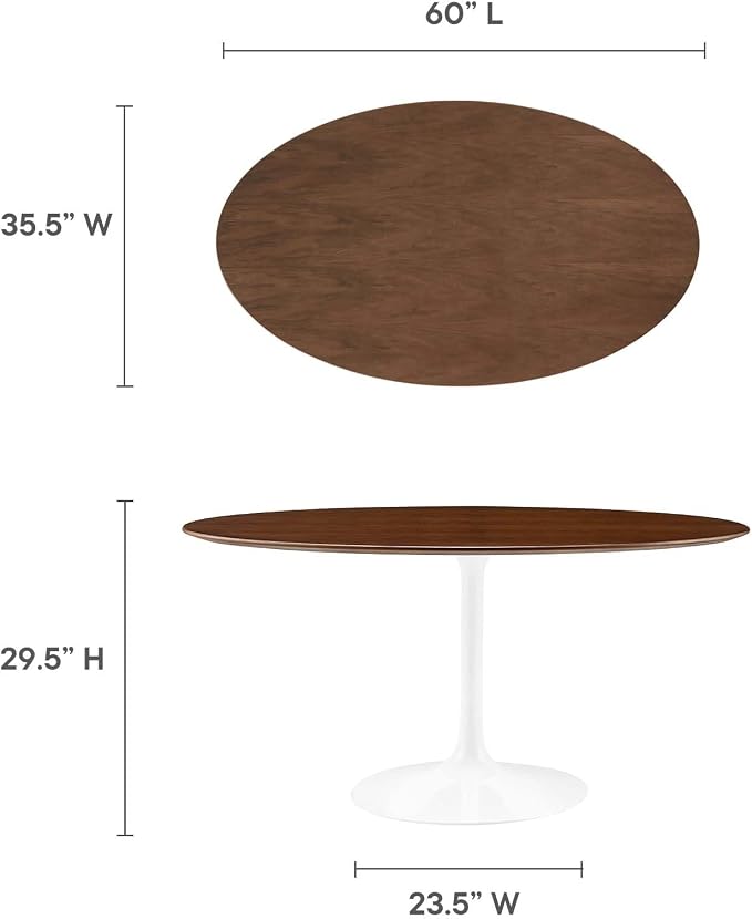 Modway Lippa 60" Mid-Century Modern Dining Table with Oval Top in Walnut