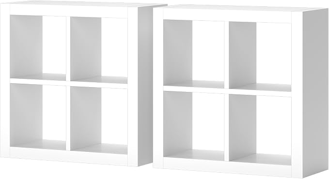 furtble 4-Cube Storage Organizer Bookshelf, 2-Pack Modern Wood Open Bookcase, Multifunctional Display Shelf for Living Room, Bedroom, Home Office, White