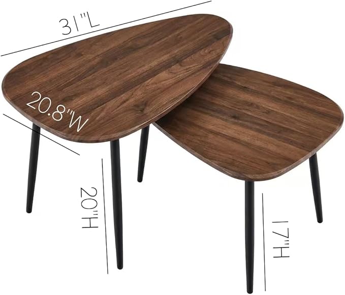 Oval Coffee Tables Nesting Tables for Living Room Side Tables End Table Wooden Small Table Pottery Triangle Walnut Barn Mid-Century Modern