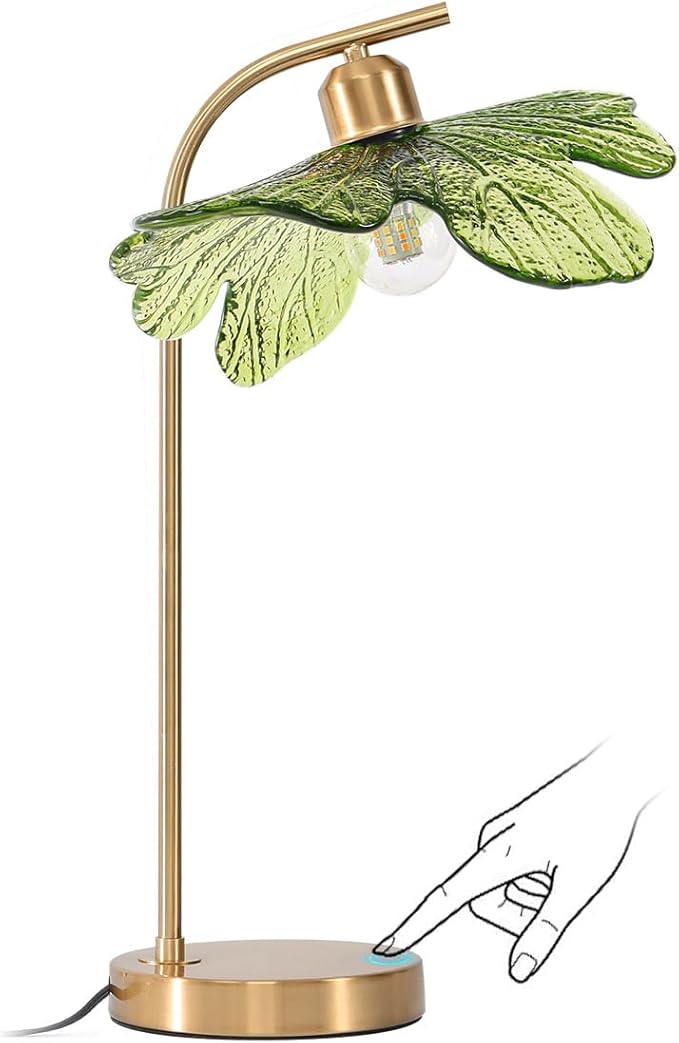 Glass Table Lamps Mid Century Modern Table lamp Gold Desk lamp tall table lamp nightstand lamp touch Table lamp with Green Flower Design Bedside Table Lamp for end table Bedroom Living Room Office