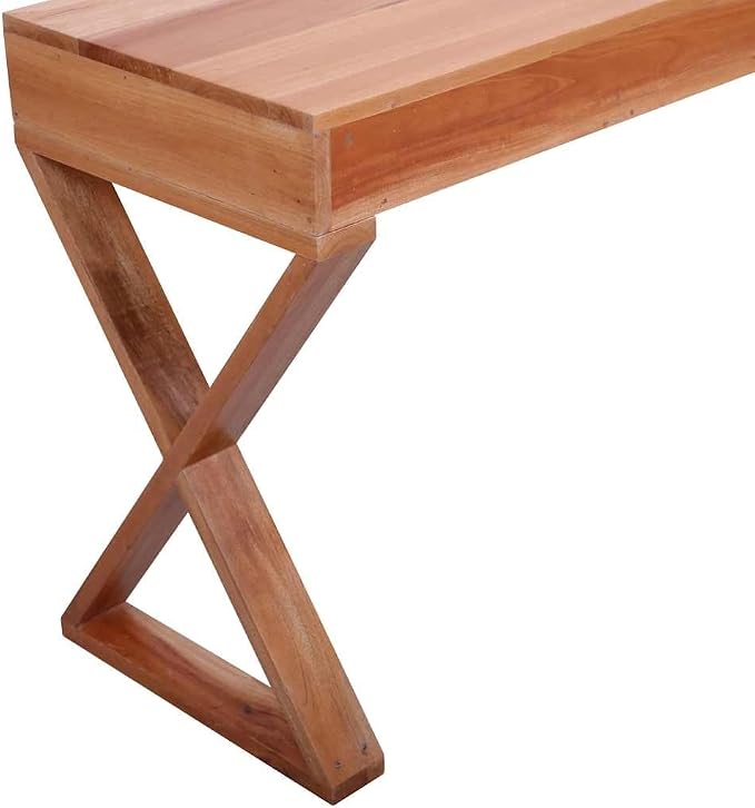 Solid Mahogany Wood Computer Desk with 3 Drawers, Rectangular Writing Table for Home Office, Medium Study Workstation, Stained Brown Finish
