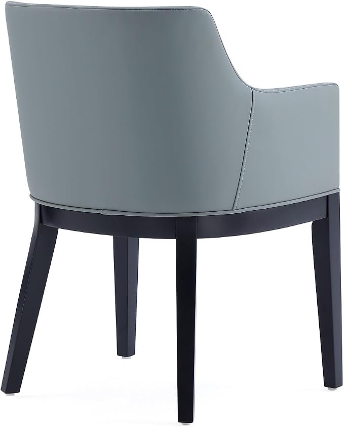 Manhattan Comfort Gansevoort Modern Faux Leather Dining Chair with Arms, Leatherette Upholstery on Solid Beech Wood Frame, Accent Furniture for Kitchen Table or Office, Set of 2, Pewter