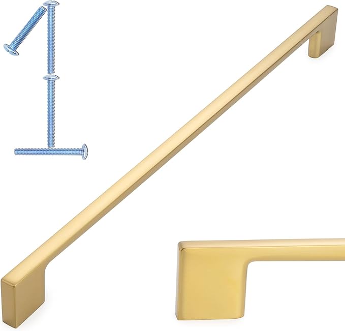 KOOFIZO 1 Pack 11-5/16 Inch Brushed Gold Kitchen Cabinet Pulls Gold Cabinet Handles Gold Cabinet Hardware for Kitchen Cabinets Drawer P01 Dresser Cupboard Bedroom Bathroom