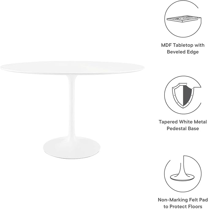Modway Lippa 48" Mid-Century Modern Dining Table with Oval Top and Pedestal Base in White