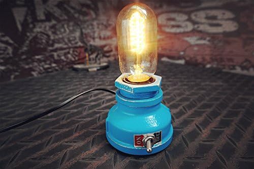 Loft Style Lamp, Corporal Blue Steampunk Industrial Vintage Style, Water Pipe Table Desk Light with Dimmer, Aged Rustic Metal (Blue) Replace The Bulb with dimmable Bulbs only