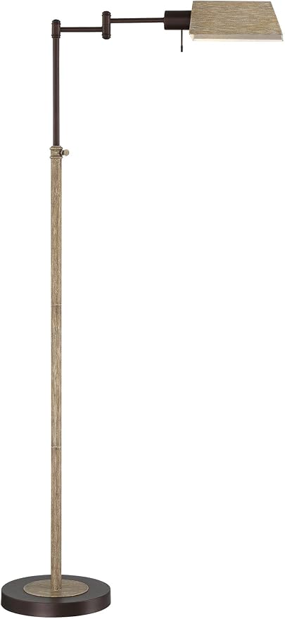 Regency Hill Jenson Rustic Farmhouse Pharmacy Floor Lamp Standing with USB Charging Port 54" Tall Bronze Faux Wood Adjustable Swing Arm for Cottage Core Living Room Reading Bedroom Office House Home