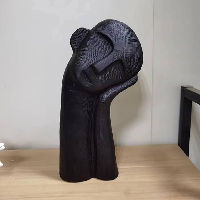 Minimalist Ceramic Ornament Abstract Thinker Statue Head Sculpture for Modern Home Office Meeting Room Shelf Decor 14" inch Tall (Black)