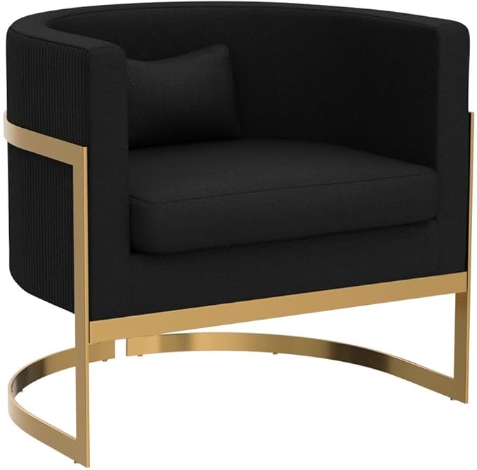 Velvet Accent Chair Gold Modern Barrel Chair Upholstered Arm Chairs for Bedroom Living Room Sofa Chair Club Chairs Black
