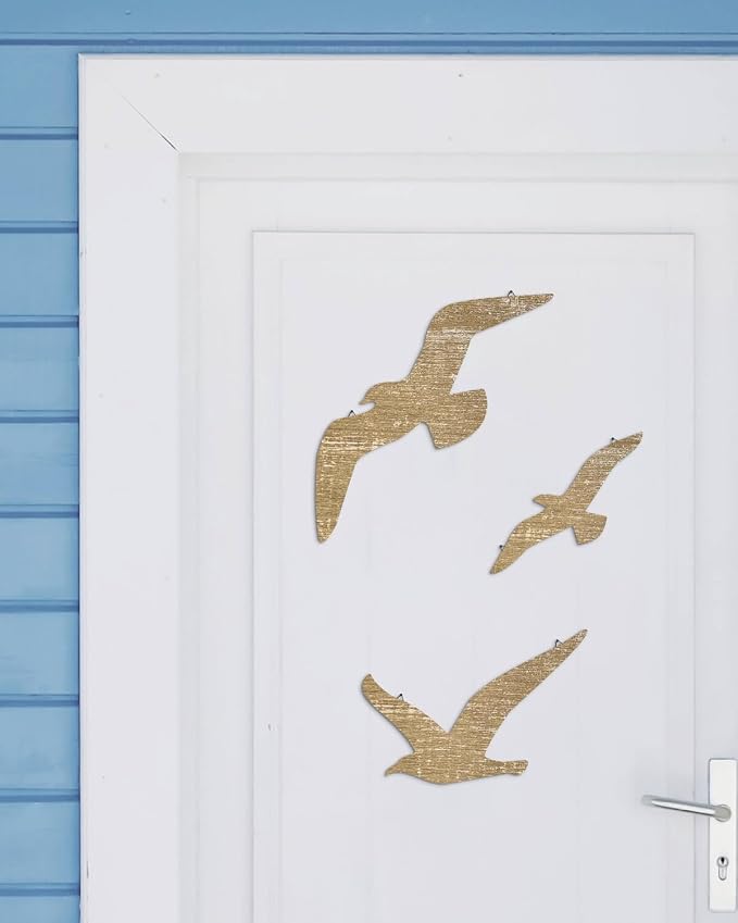 Putuo Decor Wooden Seagull Art Wall Decor Set - Rustic Coastal Birds Wall Sculptures with Metal Hooks, Farmhouse Cottagecore Accents for Beach House Bathroom Ocean Inspired Decor