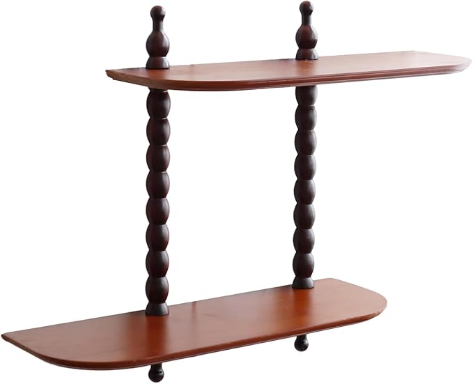 2-Tier Wall Mounted Floating Shelf with Two Roman Columns, Decorative Display Shelf for Entrance, Bathroom, Bedroom, Living Room, Kitchen, Office (Brown)