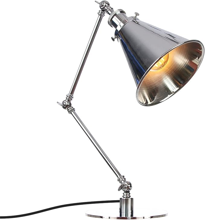 Makeup Vintage Desk Lamp, Industrial Metal Task Table Lamp with Adjustable Swing Arm, Bedroom Bedside Night Light Cafe Antique Reading Lighting,Chrome