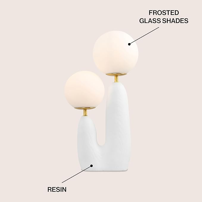 JONATHAN Y JYL4065B Oda 17.75" 2-Light Modern Bohemian Resin/Iron/Frosted Glass Danish Cactus LED Table Lamp for Bedroom, Living Room, Office, College, Nightstands and Coffee Table, White/Brass Gold