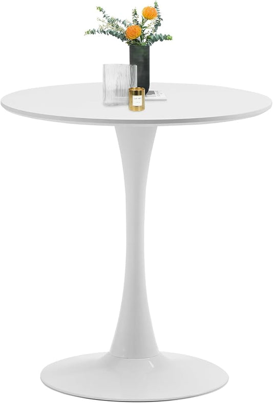 White Round Dining Table, 27.6" Tulip Table Kitchen Round Dining Table for 1-2 People with MDF Table Top and Metal Pedestal Base, Mid-Century Leisure Table for Home, Dining Room, Cafe