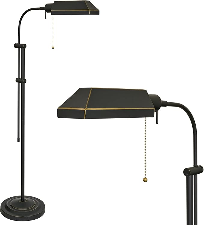 Kira Home Prescott 58" Vintage Adjustable Pharmacy Floor Lamp with 6W LED, Bronze Mid Century Modern Standing Reading Light with Telescoping Pole, Dark Bronze Finish